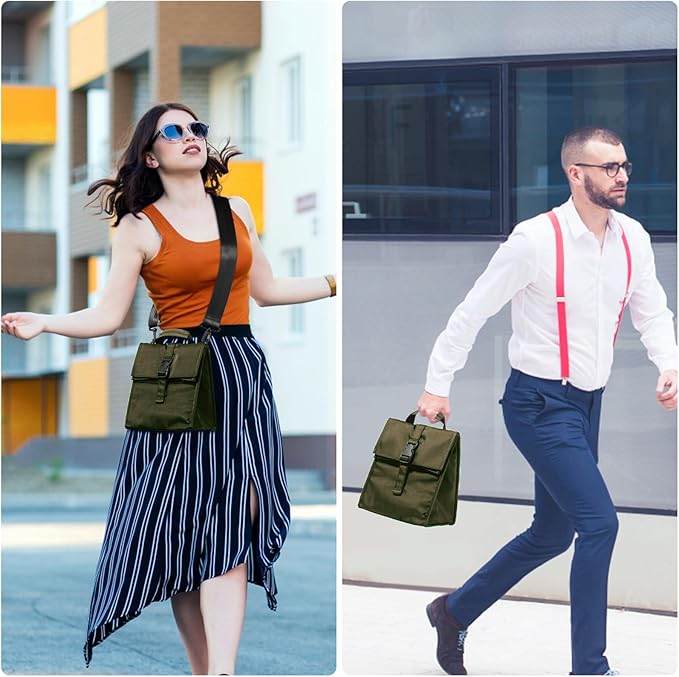 ZM-YOUTOO Insulated Foldable Lunch Bag- Lightweight Portable with Adjustable Shoulder Strap Lunch Box for Men, Women, Office, Work, Picnic, Hiking and Beach (Army Green(Soft Fabric))