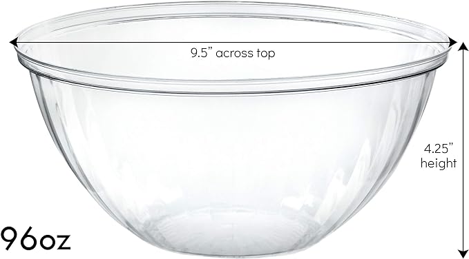 PLASTICPRO Disposable 96 Ounce Round Crystal Clear Plastic Serving Bowls With Lids, Party Snack or Salad Bowl, Chip Bowls, Snack Bowls, Candy Dish, Salad Container Pack of 8