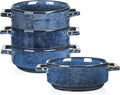 vicrays Ceramic Soup Bowls with Handles, 24 Oz Porcelain Soup Crocks for French Onion Soup, Cereal, Beef Stew, Chill, Pasta, Pot Pies, Microwave and Oven Safe, Set of 4 (Blue)