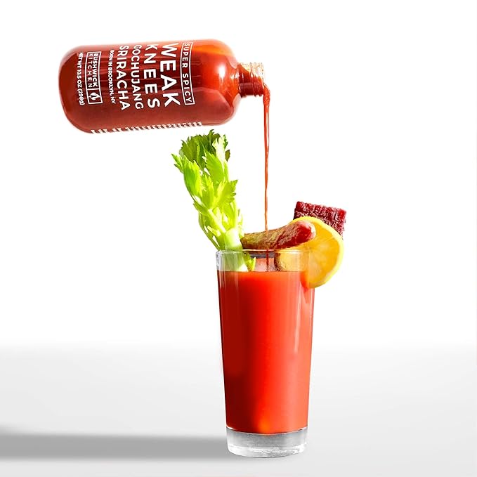 Weak Knees Super Spicy Gochujang Sriracha Hot Sauce - Bold Korean Gochujang Paste with Habanero Heat for Wings, Tacos & Marinades - Made in the USA - 10.5oz Squeeze Bottle
