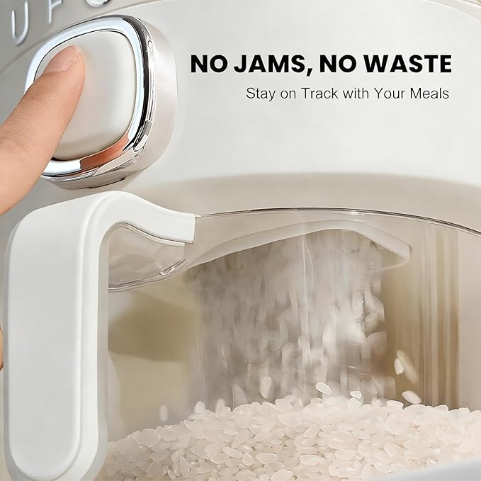 UFORU Rice Dispenser, Rice Storage Container with Measuring Cup for Kitchen Pantry Household, Dry Food Storage Containers Airtight, Sealed Moisture Proof (White 11Lbs)