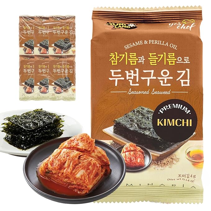 Kim’s Table Kimchi Korean Seaweed Snack, Kimchi Spicy Flavor Gluten Free Vegan Snack– Healthy Korean Food Seasoned Seaweed Sheets, Light & Crispy, Healthy Low Calorie 6 Convenient Packs (0.14oz Each) 김치 맛 한국 김