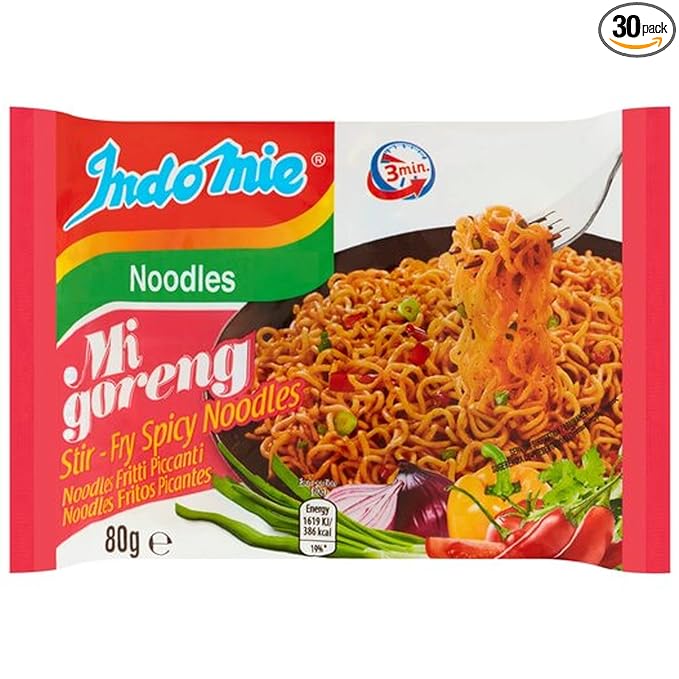 Indomie Mi Goreng Instant Stir Fry Noodles, Halal Certified, Hot & Spicy/Pedas Flavor 2.82 Ounce (Pack of 30)