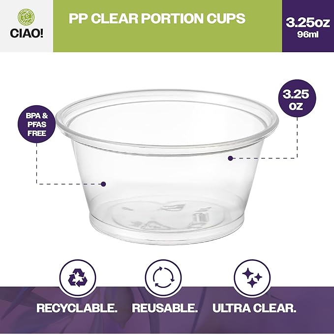 CIAO! 3.25OZ PP Clear Portion Cup, Lids Sold Separately (Case of 2,500)