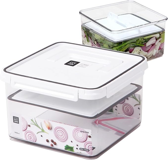Pickle keeper Press Plate Food Storage Container Organizer for Kimchi Sauerkraut Fermentaion Airtight Lid Locking for Preserved Food (5900ml / 1.6 gal)