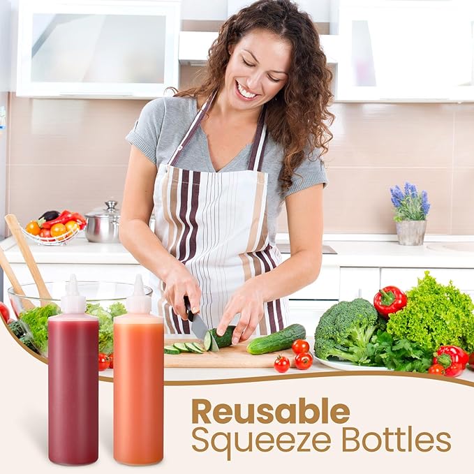 Irenare 30 Pack Plastic Condiment Squeeze Bottles for Sauces Empty Squirt Bottle with Top Cap for Condiment BBQ, Dressing, Paint, Workshop, Crafts(White,16 oz)