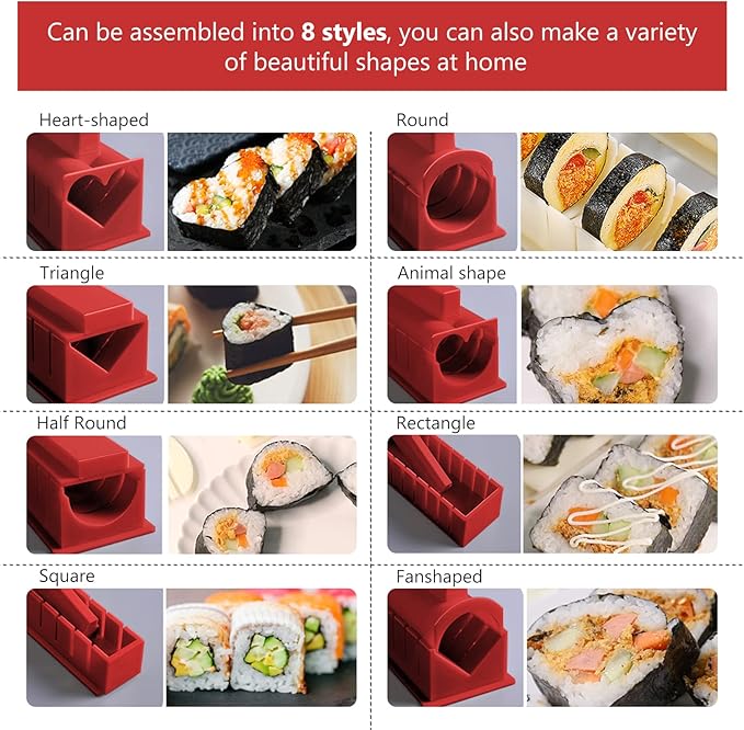 HI NINGER Sushi Making Kit Deluxe Edition Complete Sushi Maker Kit 12PCS Home Sushi Mold Press with Sushi Rice Roll Mold Shapes,Fork , Sushi Knife,Sushi Rolling Mat,Chopsticks