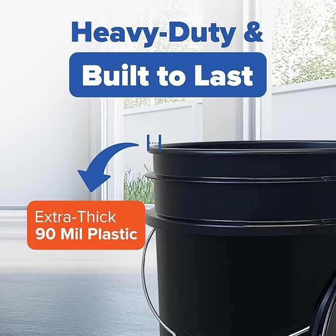 ePackageSupply 5 Gallon Bucket - Food Grade Bucket with Airtight Gamma Seal Screw-On Lid, BPA-Free, Heavy-Duty 90 Mil HDPE Plastic, Bulk Storage, Durable Container, Made in USA, Black/Yellow, 3 Packs