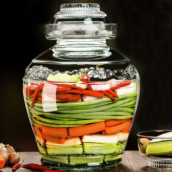 Vencer Traditional Glass Fermenting Jar 5 Liter With Lid, Glass Fermentation Tank for Pickling Kimchi Sauerkraut,VHF-002