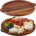 Charcuterie Board | Acacia Wood Serving Tray with Handles 13'' | Round Decorative Ottoman Coffee Table Tray | Circular Wooden Cheese Board Serving Platter for Party Supplies