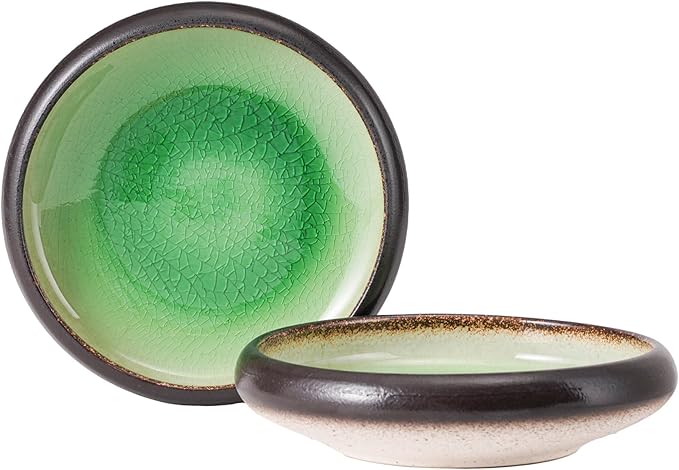 Uaral Japanese Salad Plate,Plates and Bowls Set,8 inch Stoneware Pasta Plates Set of 2,20oz(Ice Crack Green)