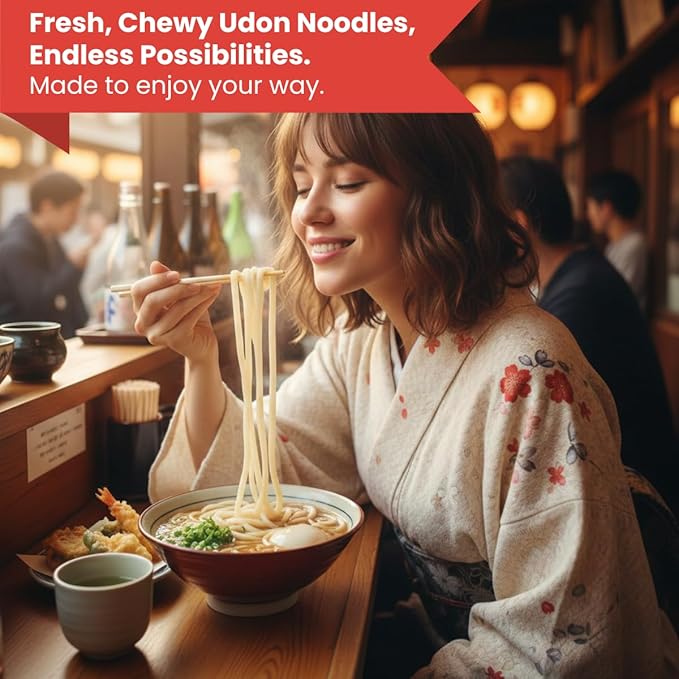 Unha’s Japanese Sanuki Fresh Udon Noodles, Jumbo Chewy Noodles, No Soup Included, Quick and Easy, 22 oz (200g × 3 Packs) Pack of 1