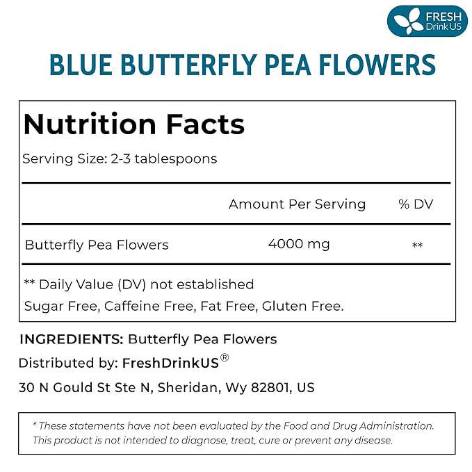 FreshDrinkUS, Premium 16oz Blue Butterfly Pea Flowers Dried – Premium Whole Flower Herbal Tea – Vibrant Blue Natural Color – Caffeine-Free Loose Flower Tea. Vegan