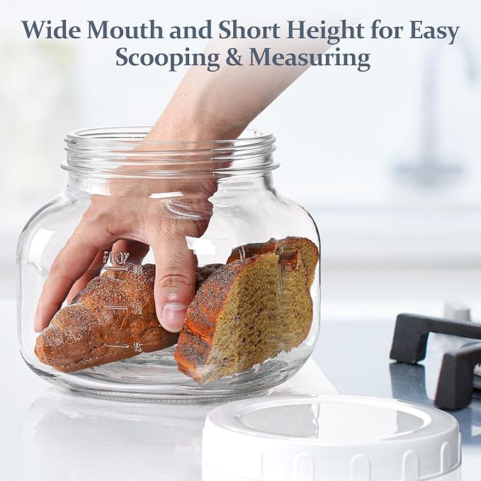 0.6 Gallon Airtight Glass Jar with Lids, Wide Mouth Half Gallon Mason Jar for Pickle, Cookie, Kombucha, Flour, Sugar. Set of 2 Large Pickle Jar with 2 Scale Marks