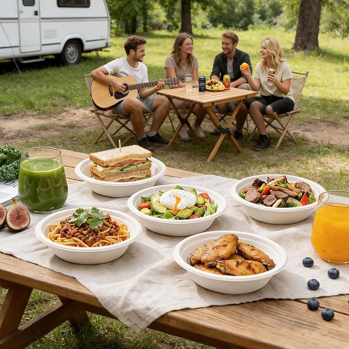 TaidMiao Paper Bowls Disposable - 100 Pack 12 oz Compostable & Biodegradable Bowls; Heavy Duty Sugarcane Fiber Bowls, Microwave Safe; Ideal for Soup, Salads, Pasta & Ice Cream