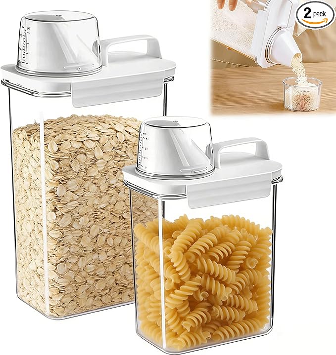Cereal Container and Rice Storage Dispenser-Airtight Food Storage Organizers BPA-free Plastic Kitchen Pantry Storage Containers food-grade PET material Suitable for rice, grains