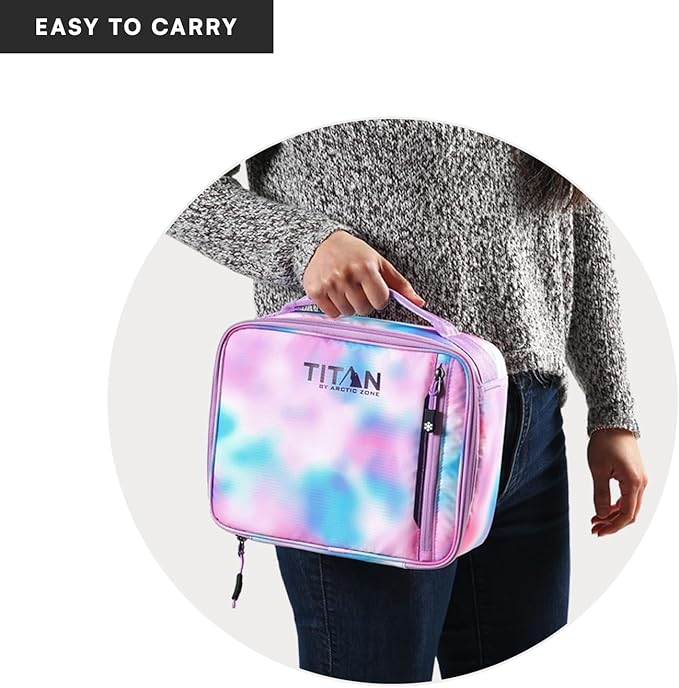 Titan by Arctic Zone Fridge Cold Lunch Box with 2 Gel Ice Packs, Small Insulated Cooler Bag with Leak Proof Lining for School and Work, Cotton Candy