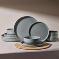 Famiware Milkyway Plates and Bowls Set, 12 Pieces Dinnerware Sets, Dishes Set for 4, Dark Gray