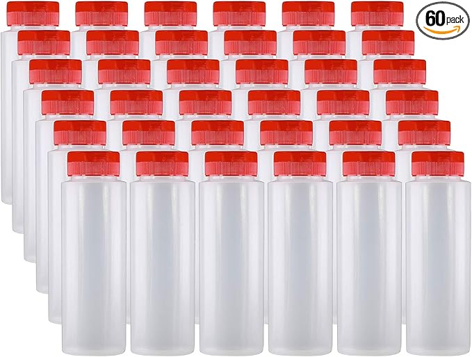 Pinnacle Mercantile Easy Squeeze Plastic Condiment Bottles with Red Flip Top Cap 8 oz Empty Set 60