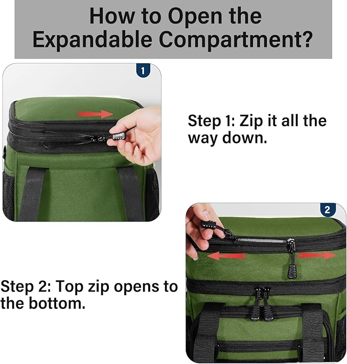 TENKIST Expandable Tactical Lunch Box, Large Insulated Lunch Cooler Bag Heavy Duty Leakproof Lunch Pail for Men Adults Work Office Outdoor Picnic Trips,16L,Army Green