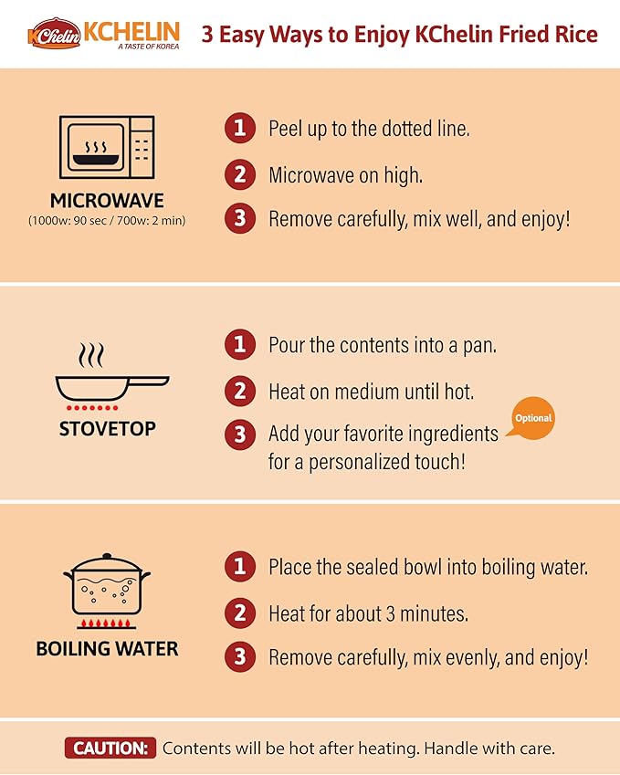 [KCHELIN] Microwaveable Korean Kimchi Fried Rice (Pack of 6), Korean Food, Instant, Quick & Delicious, Shelf- Stable, On-the-Go Meals, 7.05 oz per Bowl