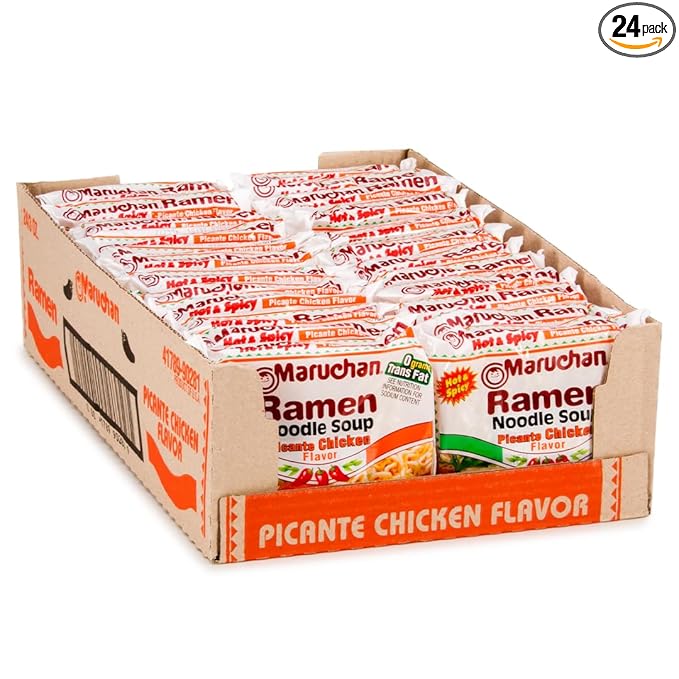 Maruchan Ramen Noodle Soup, Picante Chicken Flavor – Japanese-Style Instant Noodles, Quick & Easy Meal for Students & Busy Families – 3 Oz. (24 Pack)
