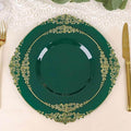Efavormart 10 Pack | 8" Hunter Emerald Green and Gold Baroque Dessert Plates, Leaf Embossed Metallic Rim Heavy Duty Appetizer Plates for Garden Showers