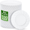 U-QE 100 Pieces White Plastic Plates - 6 Inch White Disposable Plates - Washable & Reusable - Premium Hard Dessert Plates - Party Supplies for Birthdays, Celebrations, Travel, Wedding,Party and Events