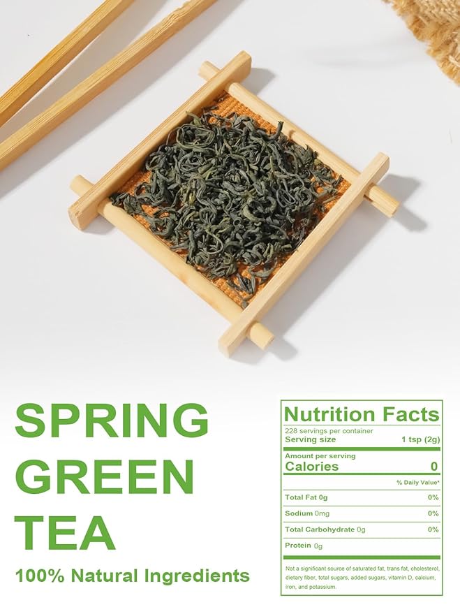 TeeLux Green Tea Loose leaf, Premium Early Spring Green Tea, Fresh & Mellow Taste, Handpicked Young Leaves & Buds, 16oz
