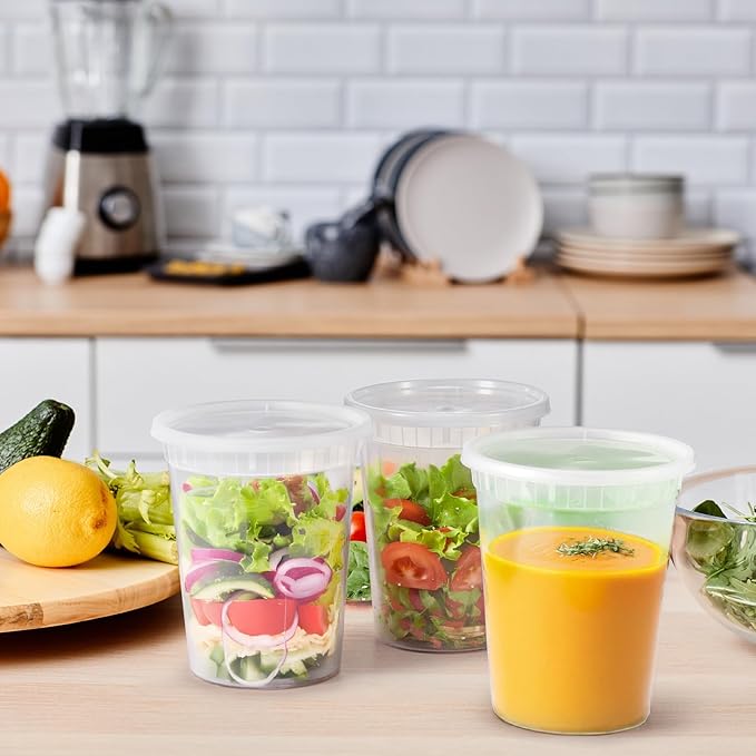 Glotoch 24 Pack 32 oz Plastic Food and Drink Storage Containers Set with Lids - Microwave, Freezer & Dishwasher Safe, BPA-Free, Reusable & Stackable