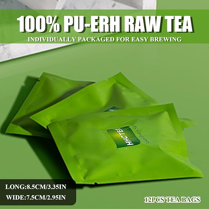 Pu-Erh Tea Bags, Organic and Aged Since 2018, Individually Wrapped 1.5g x 12 Count, Fermented Sheng (Raw) Pu-Erh Black Tea, Rich Flavor & Natural Energy, Convenient Brewing