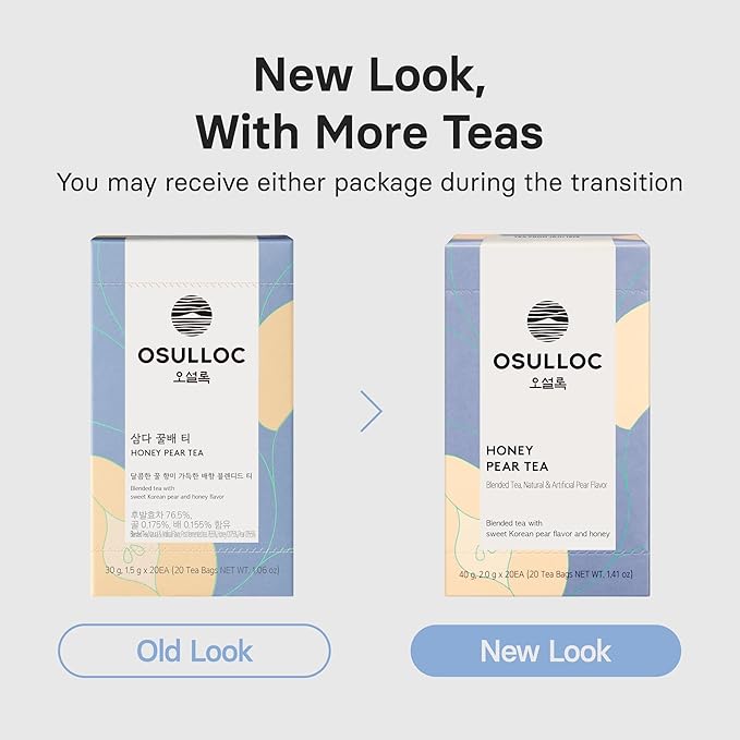 OSULLOC Honey Pear Tea (Sweet Pear & Honey Flavor), Iced tea bags Fruit tea Blend, Premium Teabags from Jeju Island, 20 count