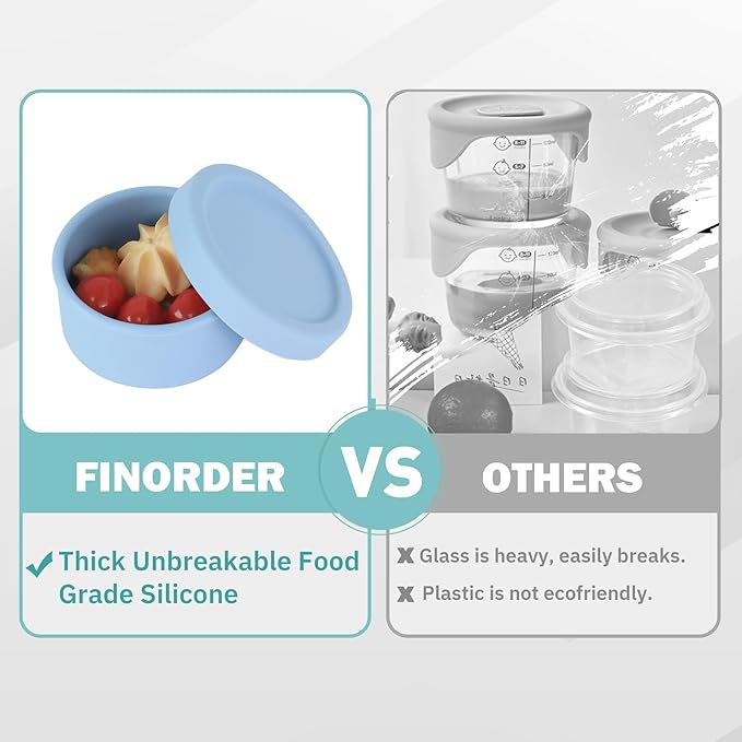 Finorder 4 Pack 5oz Silicone Food Containers, Baby Snack Storage Containers with Airtight Lids,Meal Prep Lunch Bento Box Freezer Dishwasher Safe for Daycare, School, Kids