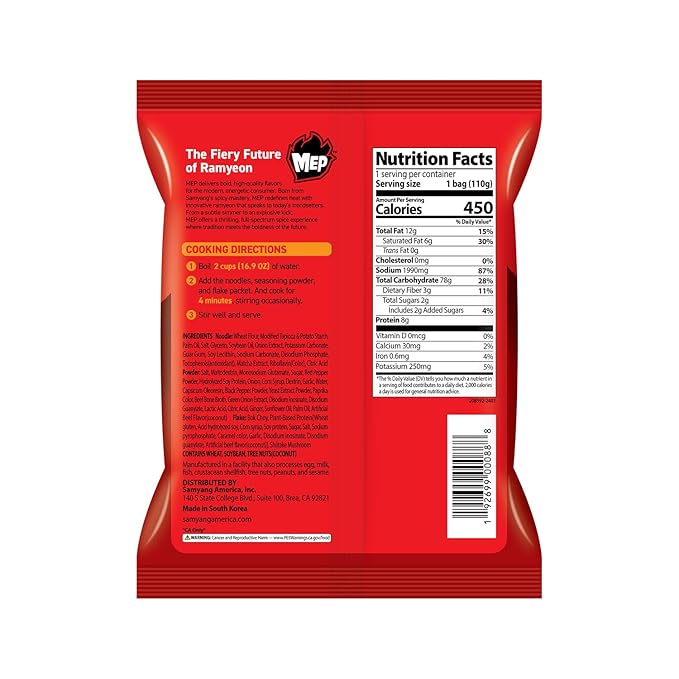 Samyang MEP Black Pepper Beef Ramen, Spicy Korean Instant Bag Noodle Soup, Authentic Bone Broth Ramyeon, Easy Cook Noodles, 3.88 oz (Pack of 4 Bags)