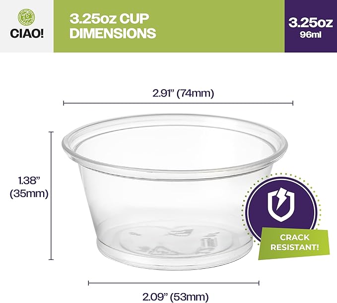 CIAO! 3.25OZ PP Clear Portion Cup, Lids Sold Separately (Case of 2,500)