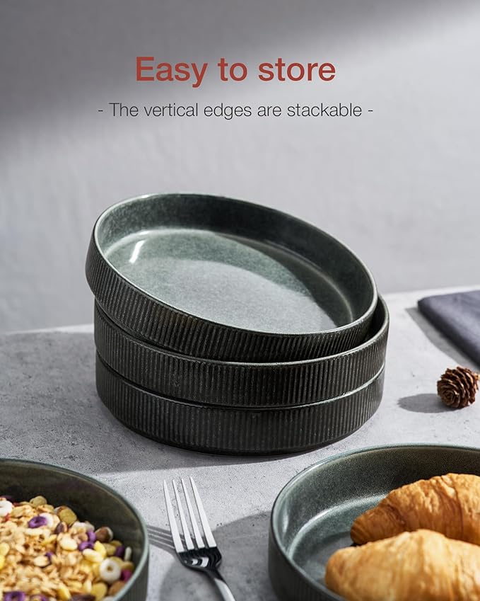 famiware Star 7.5" Pasta Bowls Set, Salad Bowl Set of 8, Double Reactive Glaze, Stackable, Ideal for Your Friend for Housewarming, Festivals, Deep Forest