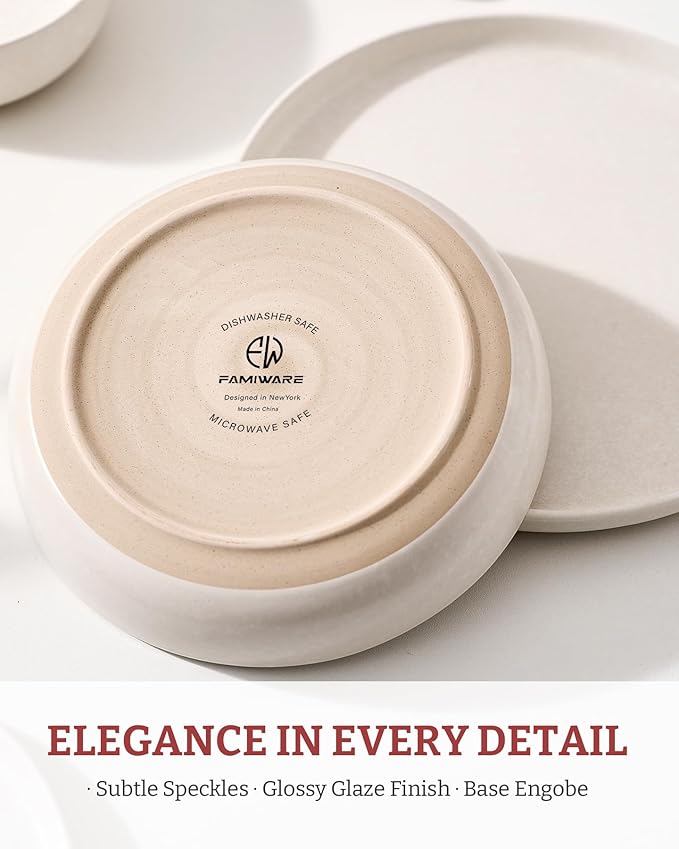 famiware Milkyway Pasta Bowls Set of 8, 33 oz Large Salad Bowls, Double Reactive Glaze, Sturdy & Stackable, Ideal for Housewarming, Festivals, Matte White