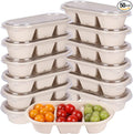 disposable paper bowls 18 oz 3 compartments with lids, Sugarcane Fiber For Snack, Dessert, Meal Prep 50 Pack