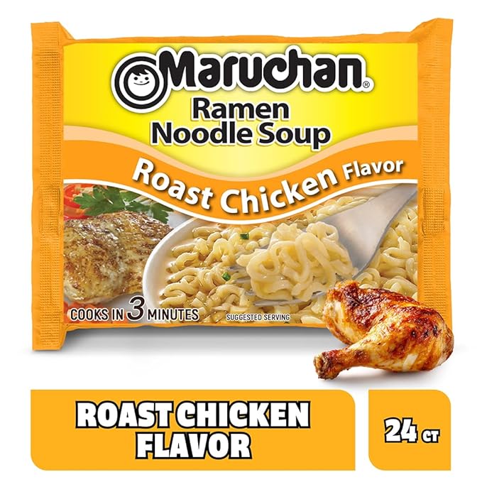 Maruchan Ramen Noodle Soup, Roast Chicken Flavor – Japanese-Style Instant Noodles, Quick & Easy Meal for Students & Busy Families – 3 Oz. (24 Pack)