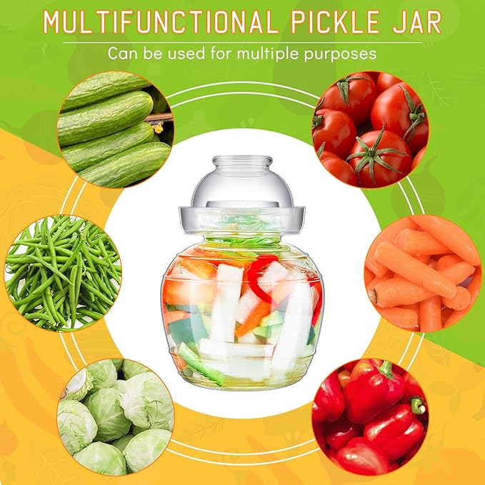 2 Pcs Glass Fermentation Jar Pickle Jar Kimchi Containers 1.5l Traditional Fermenting Pickle Pot with Water Seal Airlock Lid for Wine Brewing, Sauerkraut, Vegetable, Kombucha, Canning Fermentation Kit