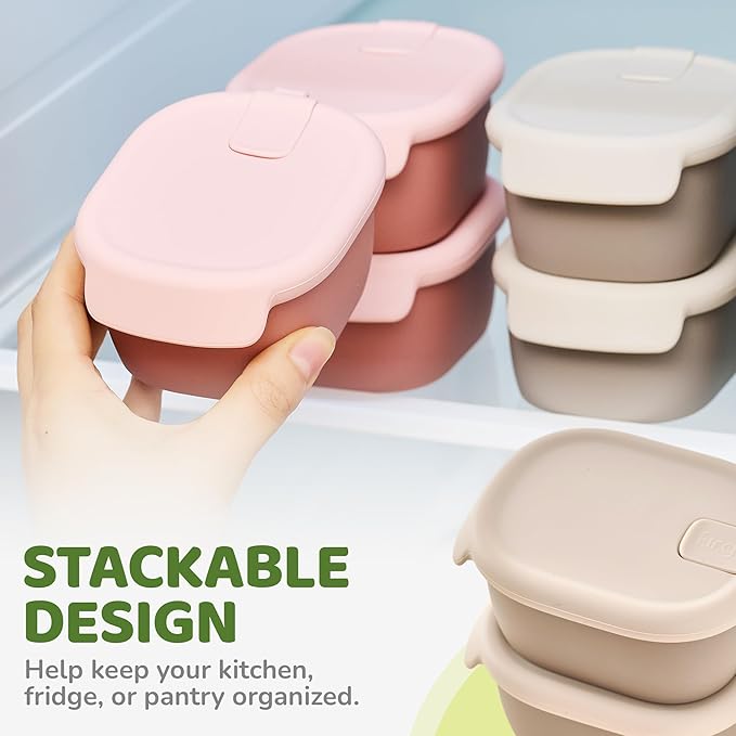 Silicone Baby Food Storage Containers with Airtight Lid, BPA-Free Leak-Proof Baby Food Jars, Microwave & Dishwasher Safe Reusable Snack Containers with Lids for Baby Led Weaning, Dry Rose