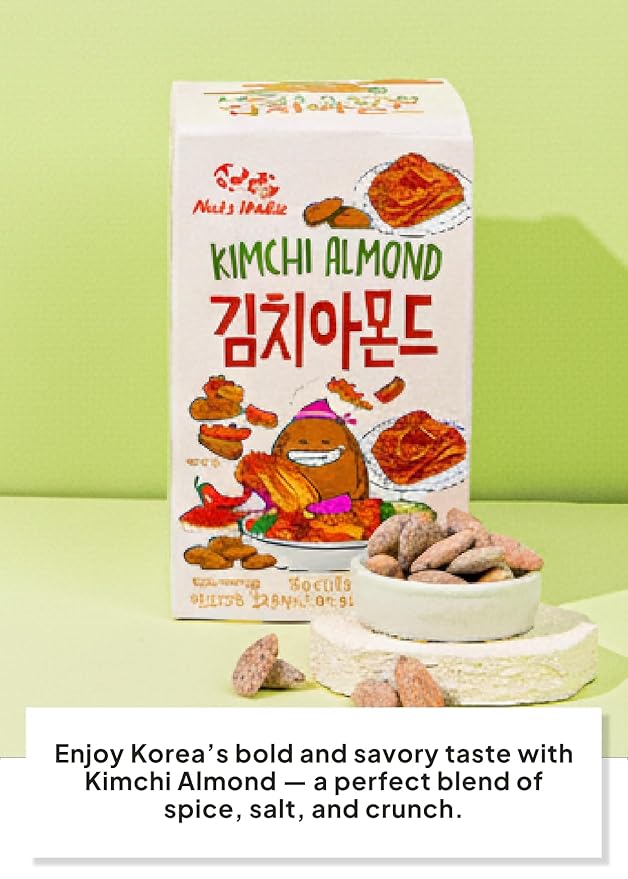 Korean Food Nuts Holic Kimchi Almond, Savory & Spicy Korean Seasoned Almond Snack, 8 Packs 8.5 oz (1.05 oz Each)