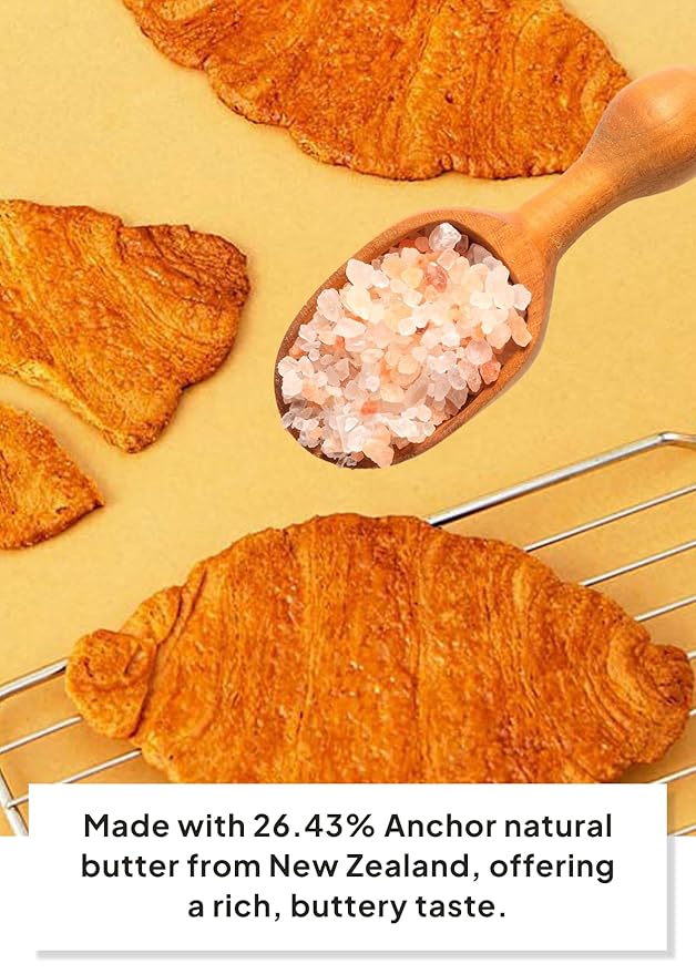 KOREAN FOOD Flat Croissant Himalayan Pink Salt – Pack of 30, Crispy Croissant Snack with 26.43% Natural Butter, Individually Wrapped for Freshness & Convenience,