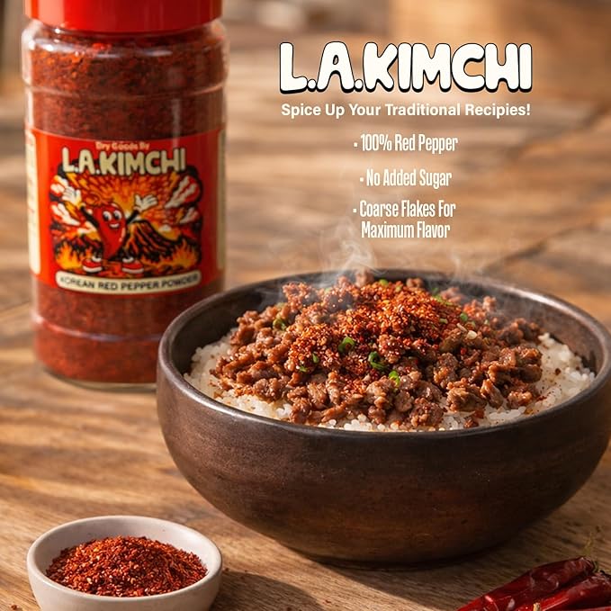 LA Kimchi Korean Red Pepper Powder, 100% Red Pepper Flakes, Coarse Ground Chili Pepper for Kimchi, Soups, Marinades & Korean Cooking, 8 oz