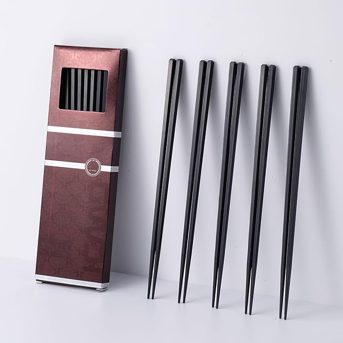10 Pairs Fiberglass Chopsticks Non-Slip Tips, Dishwasher Safe & Reusable Japanese Korean Chopsticks for Sushi Ramen, 9.63 inch/24.5cm Chop Sticks for Family Restaurant - Black