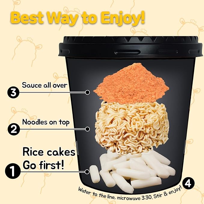 KINIKORA Premium Instant Rabokki Cup - Cheese Flavor, 2 Cups, Korean Ramen & Tteokbokki, Quick and Easy Street Food