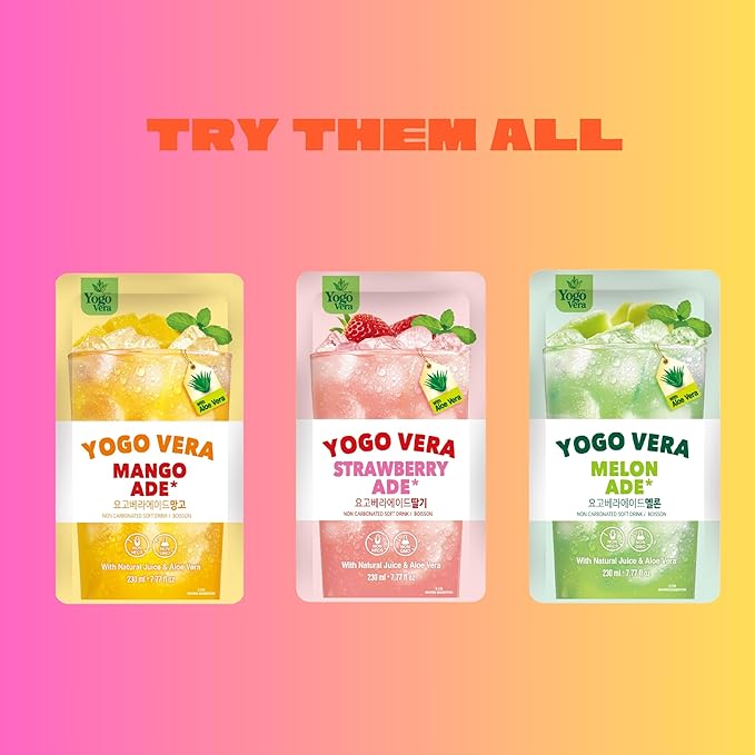 Yogo Vera Melon Ade Korean Drink Pouches – Authentic Korean Convenience Store Beverage with Sweet Melon Flavor, Refreshing Juice Pouch (10 Pack)