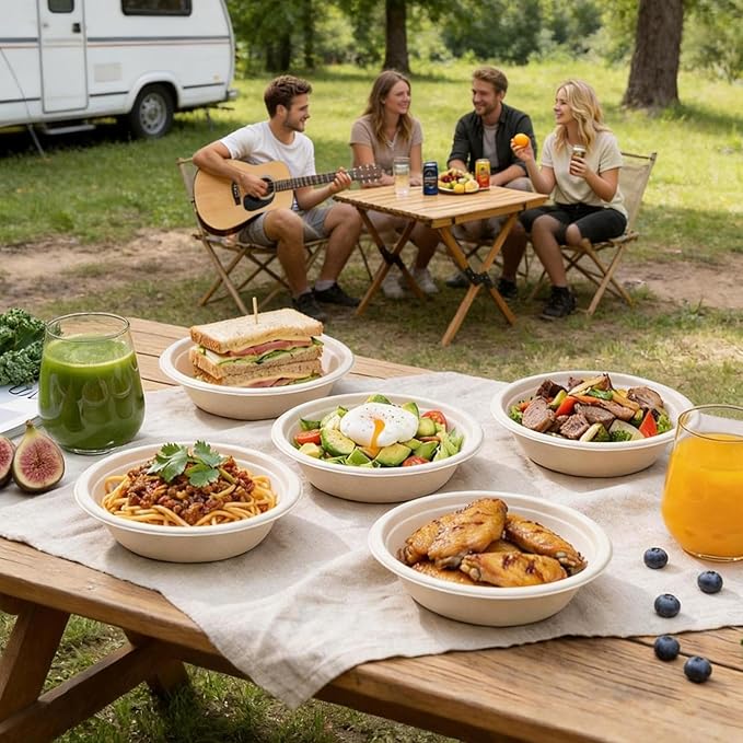 TaidMiao Paper Bowls Disposable - 100 Pack 12 oz Compostable & Biodegradable Bowls; Heavy Duty Sugarcane Fiber Bowls, Microwave Safe; Ideal for Soup, Salads, Pasta & Ice Cream