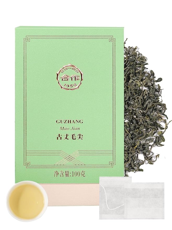 CO-OP 1950 GUZHANG Maojian Green Tea Loose Leaf, 100g, High Mountain Handpicked Chinese Green Tea, Lasting Aroma & Naturally Sweet, No Additives, 20 DIY Empty Teabags, Box