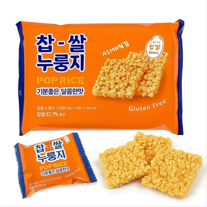 Korean Sweet Nurungji Pop Crackers (찹쌀누룽지) – Crispy Glutinous Rice Snack, Healthy Roasted, ASMR Texture, Individually Packed (Sweet Nurungji Pop - 10.2oz (288g))